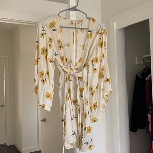 Billabong yellow and white floral wrap dress